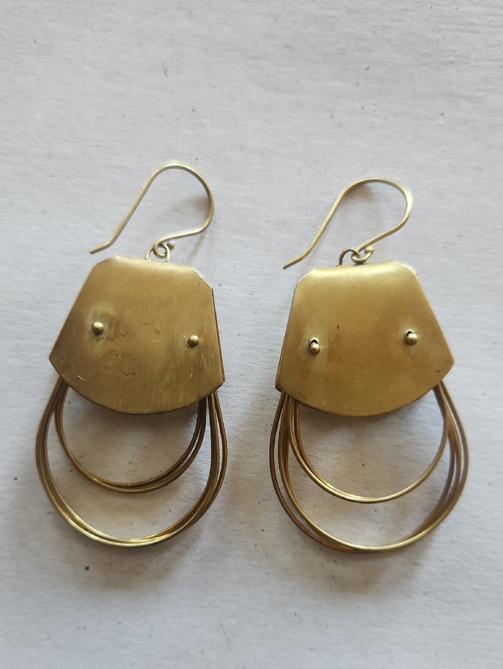 Nara,Brushed Gold Multi-Hoop Drop Earrings, Brass Hand CRAFTED RARE